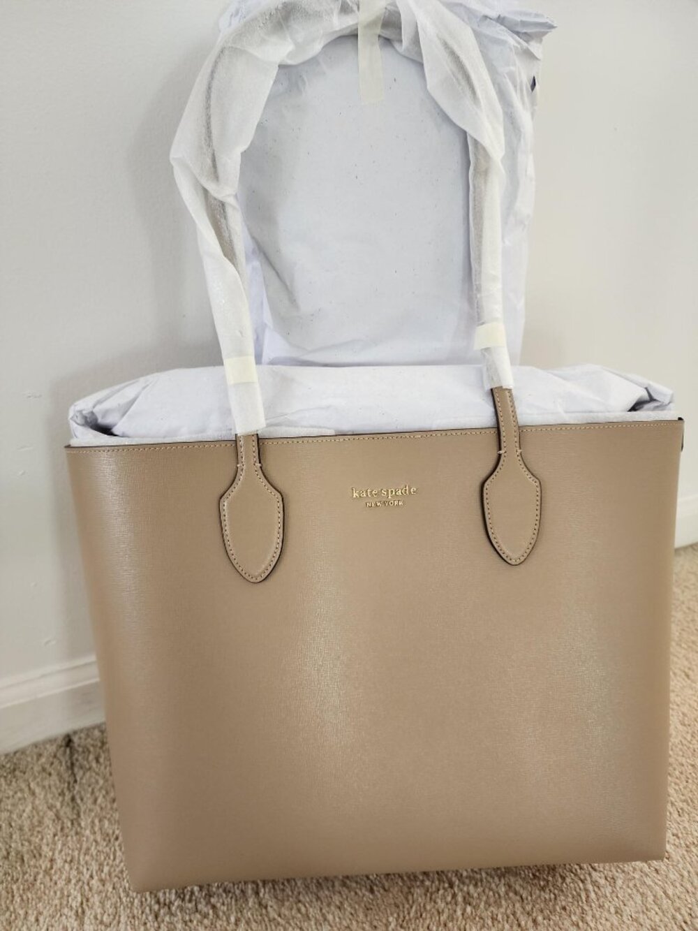 Kate Spade Large Leather Tote Bag - Beige, New